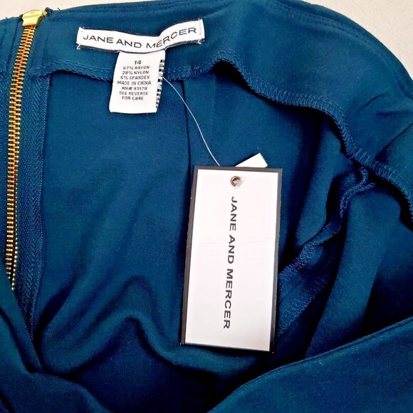 Jane and Mercer Women Green Skirt Sz 14 Pronounced Gold Back Zipper Stretch - Picture 8 of 10